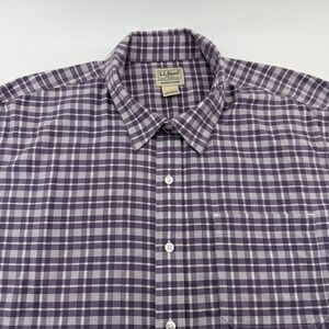 L.L. Bean Button Down Shirt Men XL Purple Plaid Cotton Slightly Fitted 515085